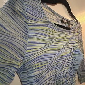 90s Ny&Co Mesh Sheer green and blue quarter sleeve top